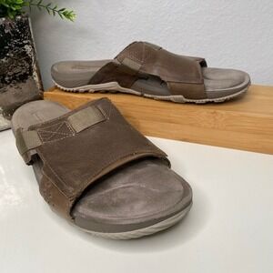Merrell Brindle Slide Sandals Mens Brown Leather Outdoor Gorpcore Comfort SZ 11